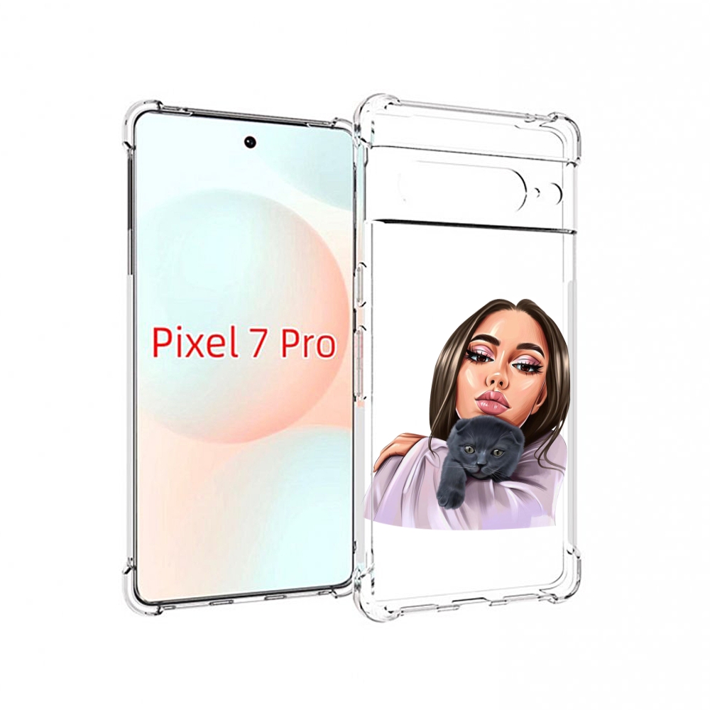 

Чехол Mypads Нарисованная-Девушка-С-Котом Женский Для Google Pixel 7 Pro, Прозрачный, Tocco