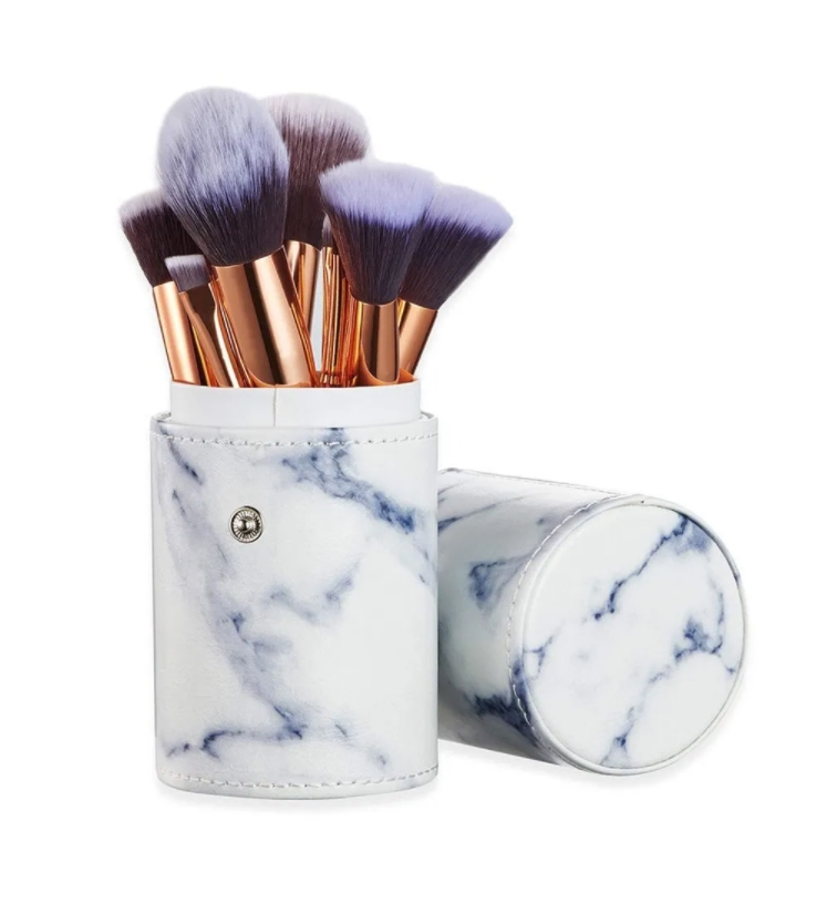 Набор из 10 кисточек для нанесения макияжа в футляре-тубусе Premium brushes Marble кисточка для помады одноразовая disposable delux lip brushes