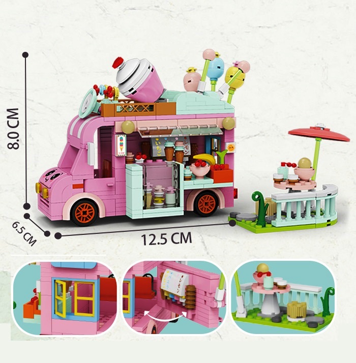 Конструктор 3Д из миниблоков RTOY Кафе мороженое на колесах, 429 дет WL2047
