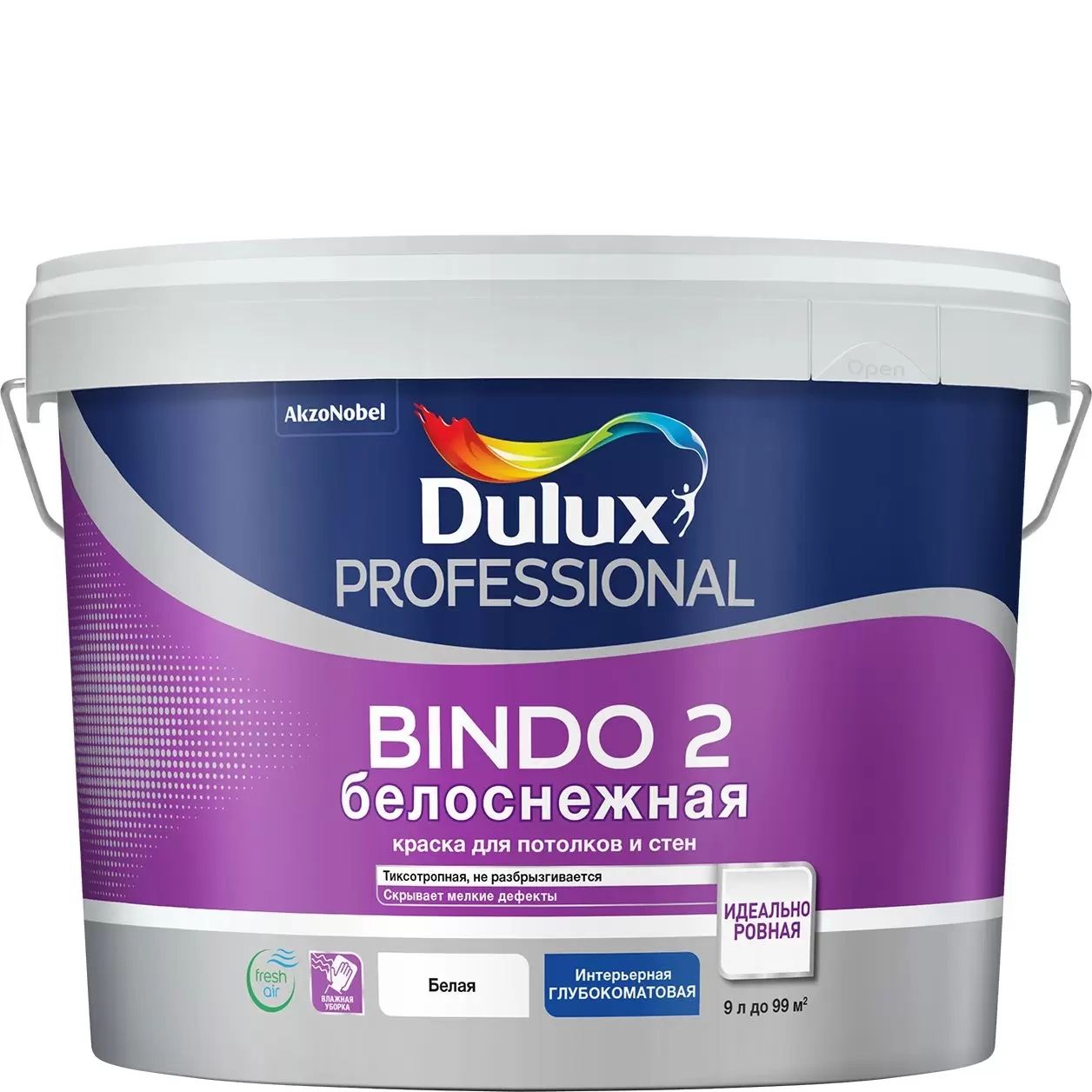 фото Краска для потолков и стен dulux professional bindo 2 глубокоматовая белоснежная 9 л