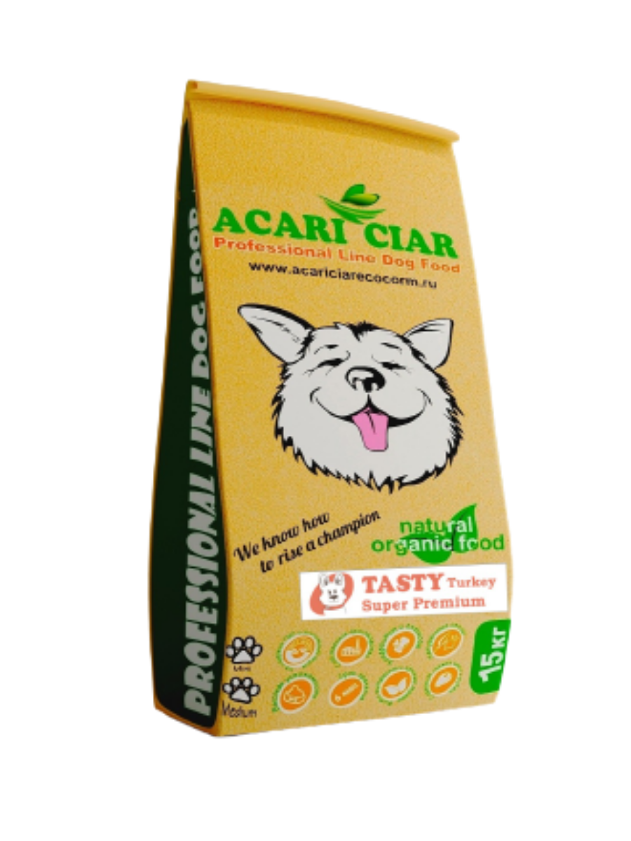 фото Сухой корм для собак acari ciar tasty turkey super premium, индейка, средние гранулы 15 кг