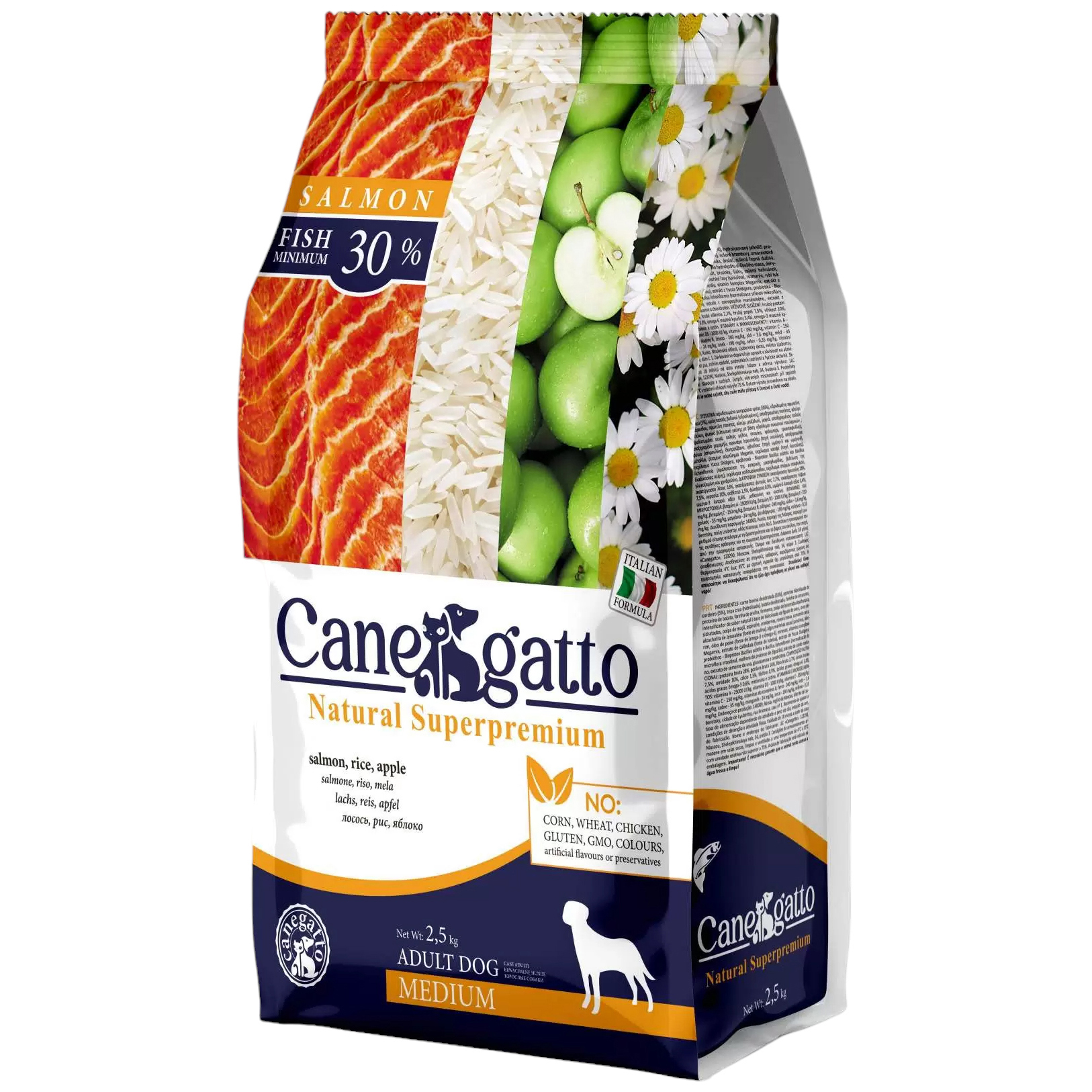 Сухой корм для собак Canegatto для средних и крупных пород, Лосось, 2,5 кг
