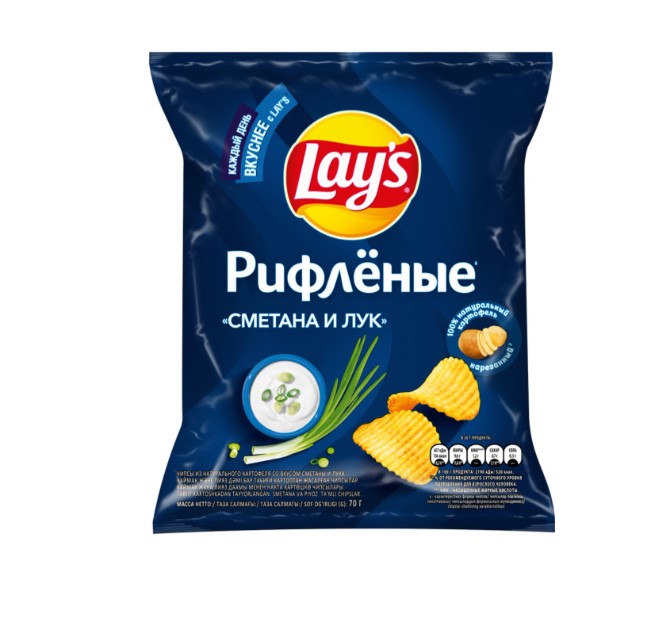

Чипсы Lay's картофельные, рифленые, со вкусом сметаны и лука, 25x70 г