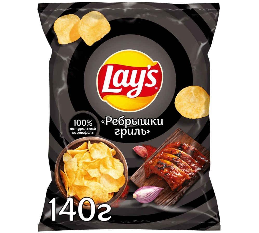 Чипсы Lay's картофельные, со вкусом ребрышек гриль, 19x140 г