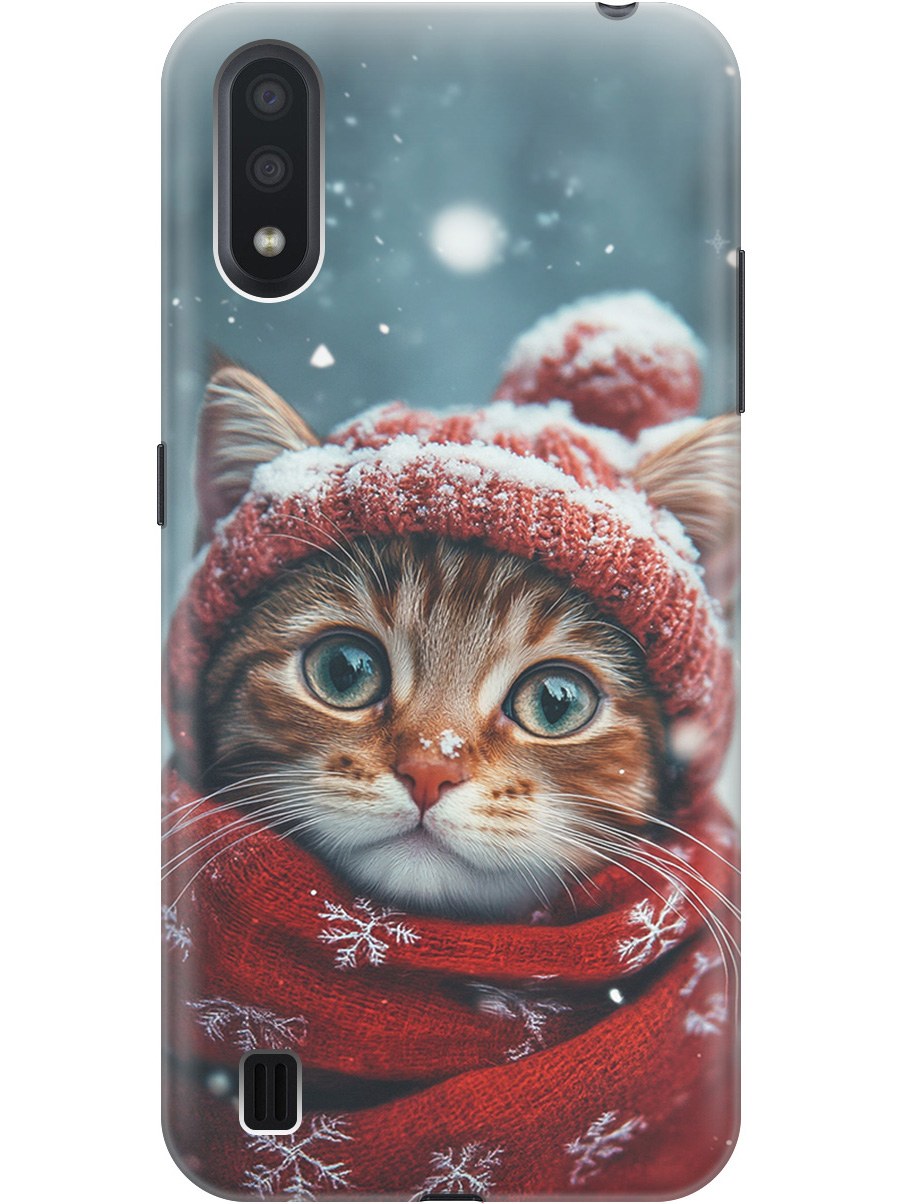 

Силиконовый чехол на Samsung Galaxy A01 с принтом "Котик и снегопад", Прозрачный;белый;желтый;красный;синий, 722444412
