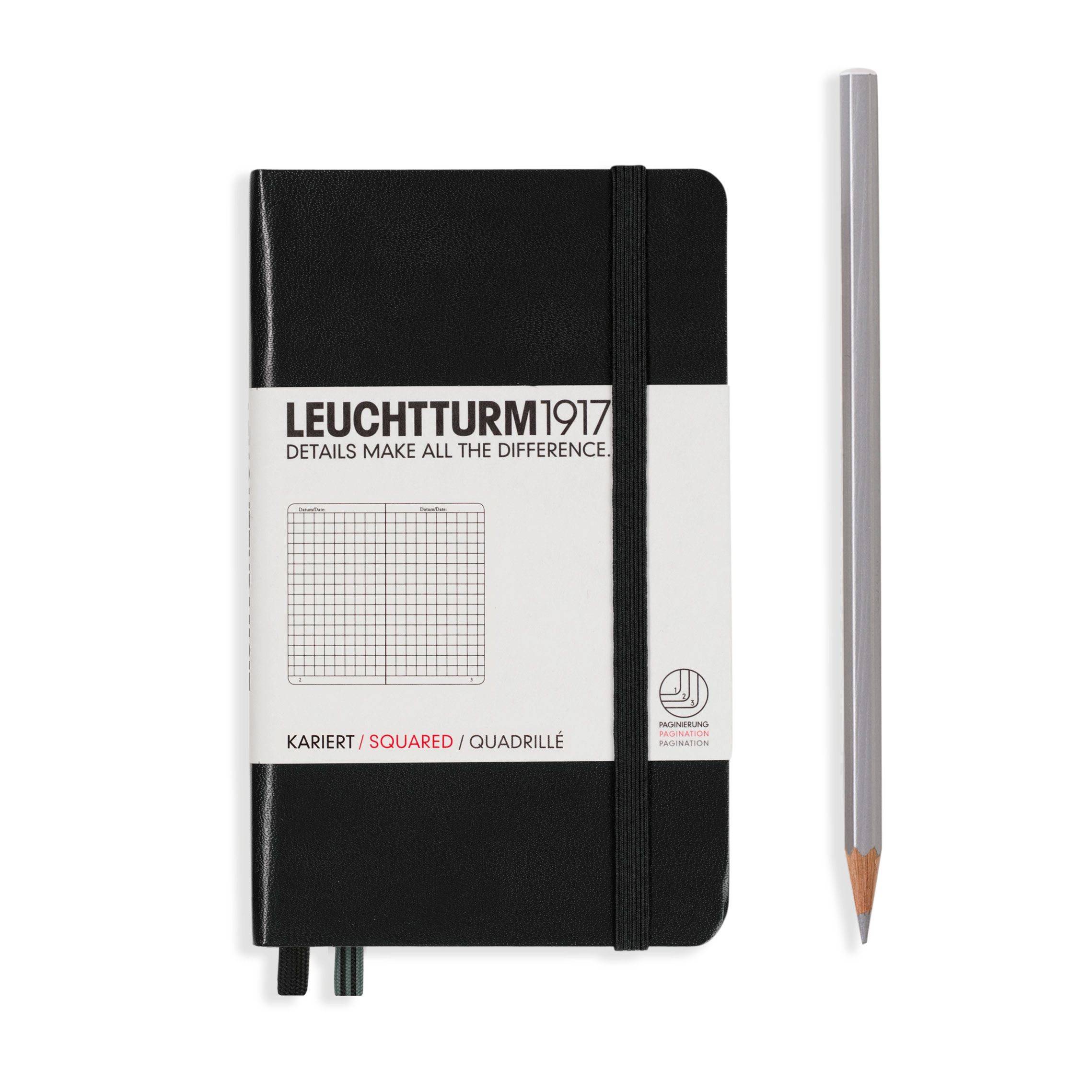 

Блокнот Leuchtturm1917 Classic Pocket 318898 93л, в клетку, A6, твердая обложка, черный