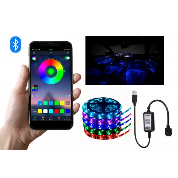 Светодиодная Bluetooth Лента цветная (RGB) smd 5 метров с usb, управление через приложение