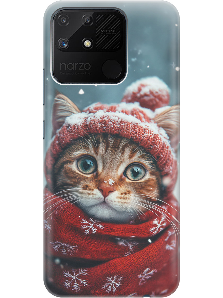 

Силиконовый чехол на Realme narzo 50A с принтом "Котик и снегопад", Прозрачный;белый;желтый;красный;синий, 740189912