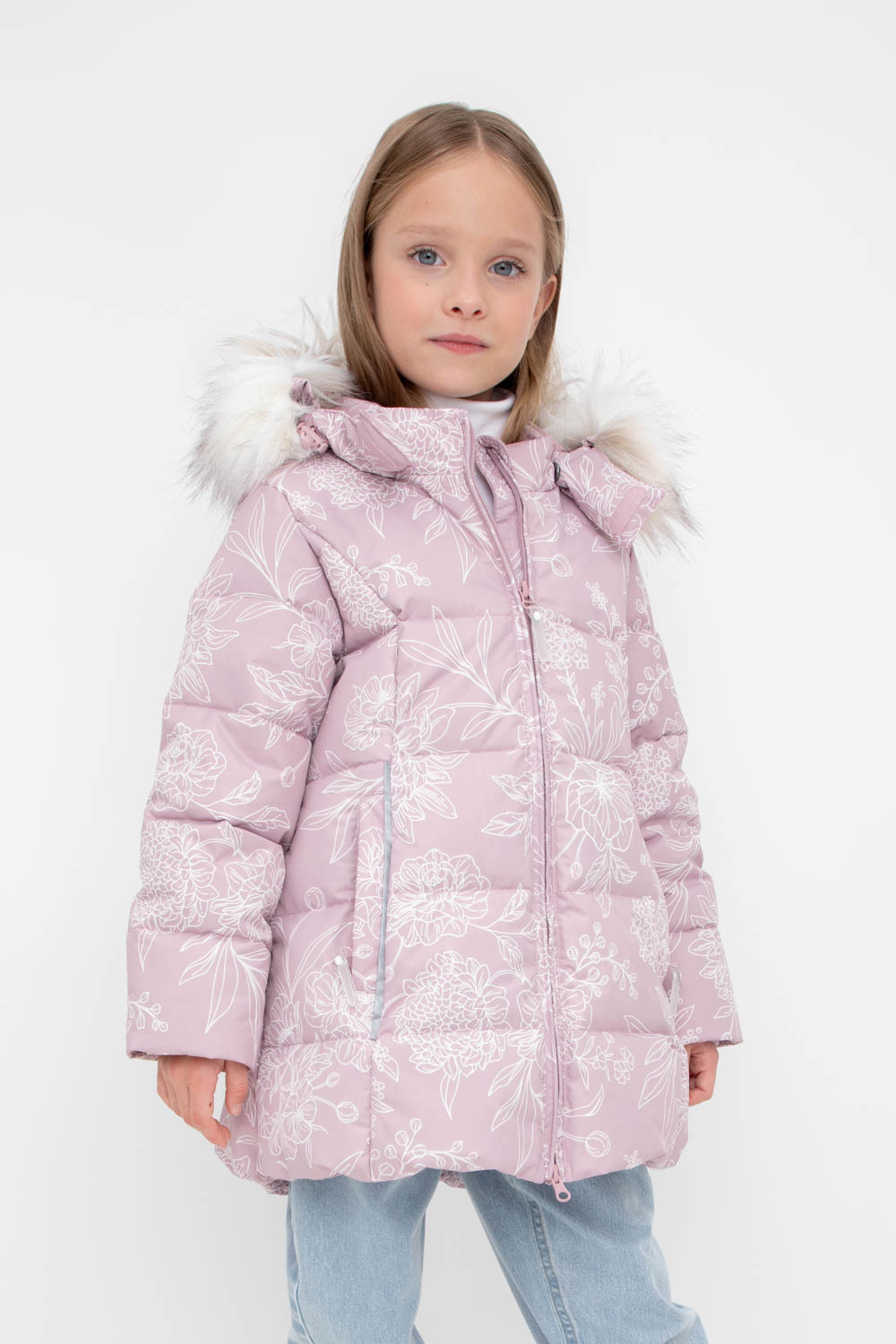 Пальто детское CROCKID 1G LJKT DN 006, розовый рассвет, кружевные цветы, 116
