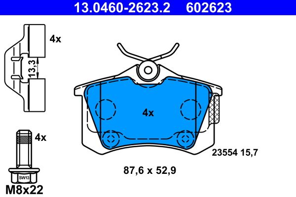 фото Ate 13.0460-2623.2 колодки зад. citroen c3 aircross ii (2017-),c3 ii hatchback (2009-),c4