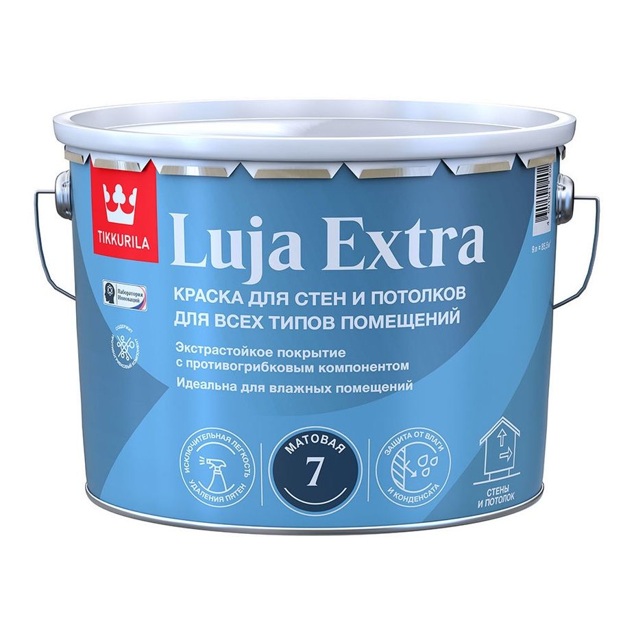 фото Краска для стен и потолков, tikkurila luja extra, матовая, база а, белая, 9 л