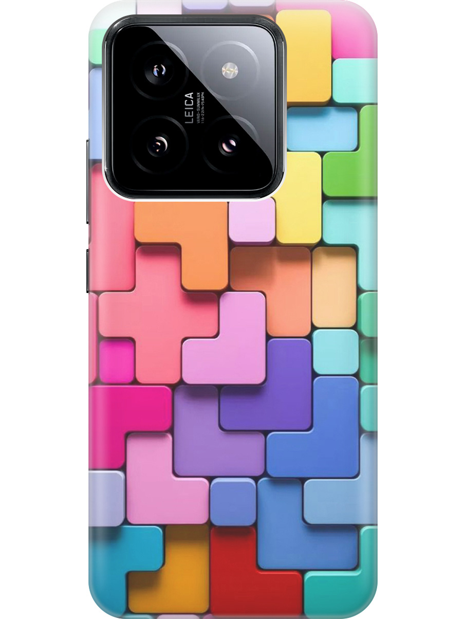 

Силиконовый чехол на Xiaomi 14 с рисунком "Паттерн из блоков", Голубой;розовый, 20012082
