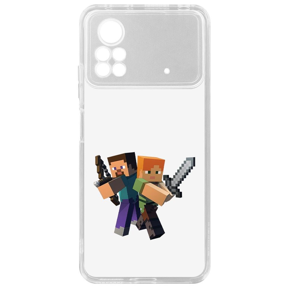

Чехол-накладка Кейс Minecraft-Стив и Алекс для Poco X4 Pro 5G, Прозрачный