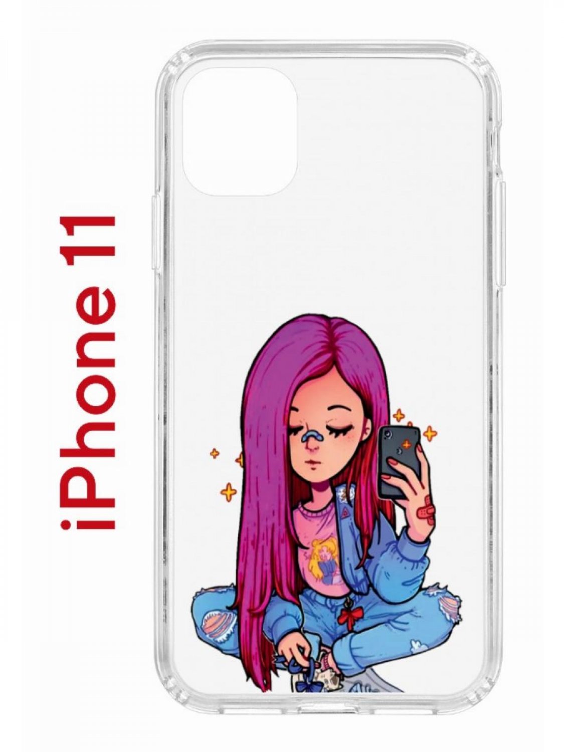 фото Чехол на iphone 11 с принтом kruche print pink hair, бампер с защитой камеры кruче