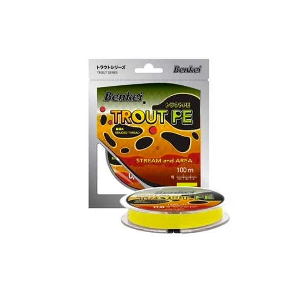 Шнур Benkei Trout PE 100m, желтый fluo (#0,3 (0,09mm), 2,5kg)