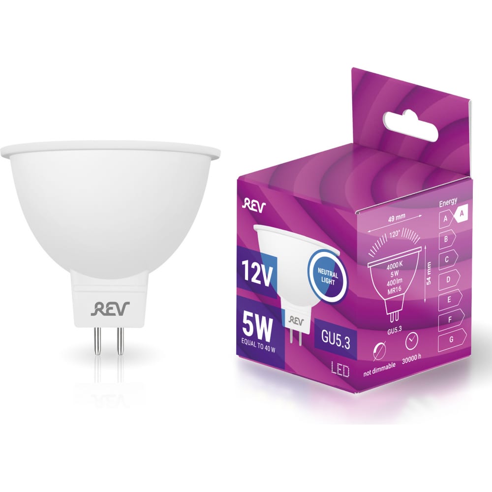 

Лампочка светодиодная LED, MR16 GU5.3 5W 4000K холодный свет, H-48