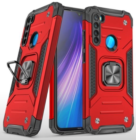 

Противоударный чехол для Samsung Galaxy A21 красный с кольцом подставкой