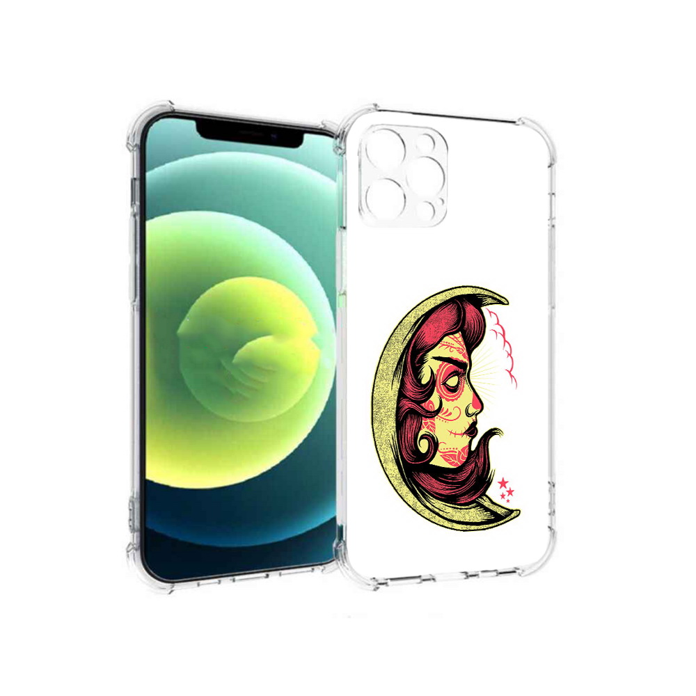 

Чехол MyPads Tocco для Apple iPhone 12 Pro желтый полумесяц с лицом девушки, Прозрачный, Tocco