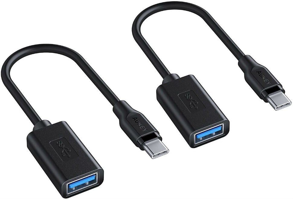 Переходник Aukey OTG USB Type C - USB 2 шт, цвет Черный (CB-A26)