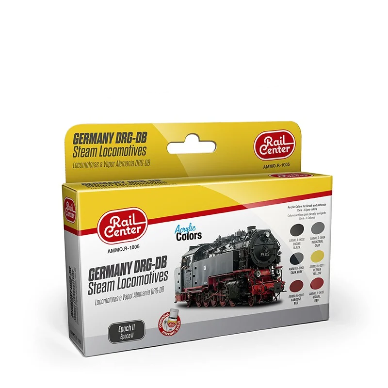 

Набор акриловых красок Ammo Mig Паровозы Германии DRG-DB Epoch III AMMOR1005, Engine black;industrial gray;dark grey;reefer yellow;caboose red;signal red