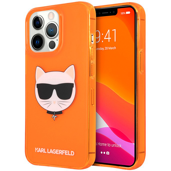 

Чехол Karl Lagerfeld Tpu Fluo Case Choupette's Head для iPhone 13 Pro Max, оранжевый, Tpu Fluo Case Choupette's Head