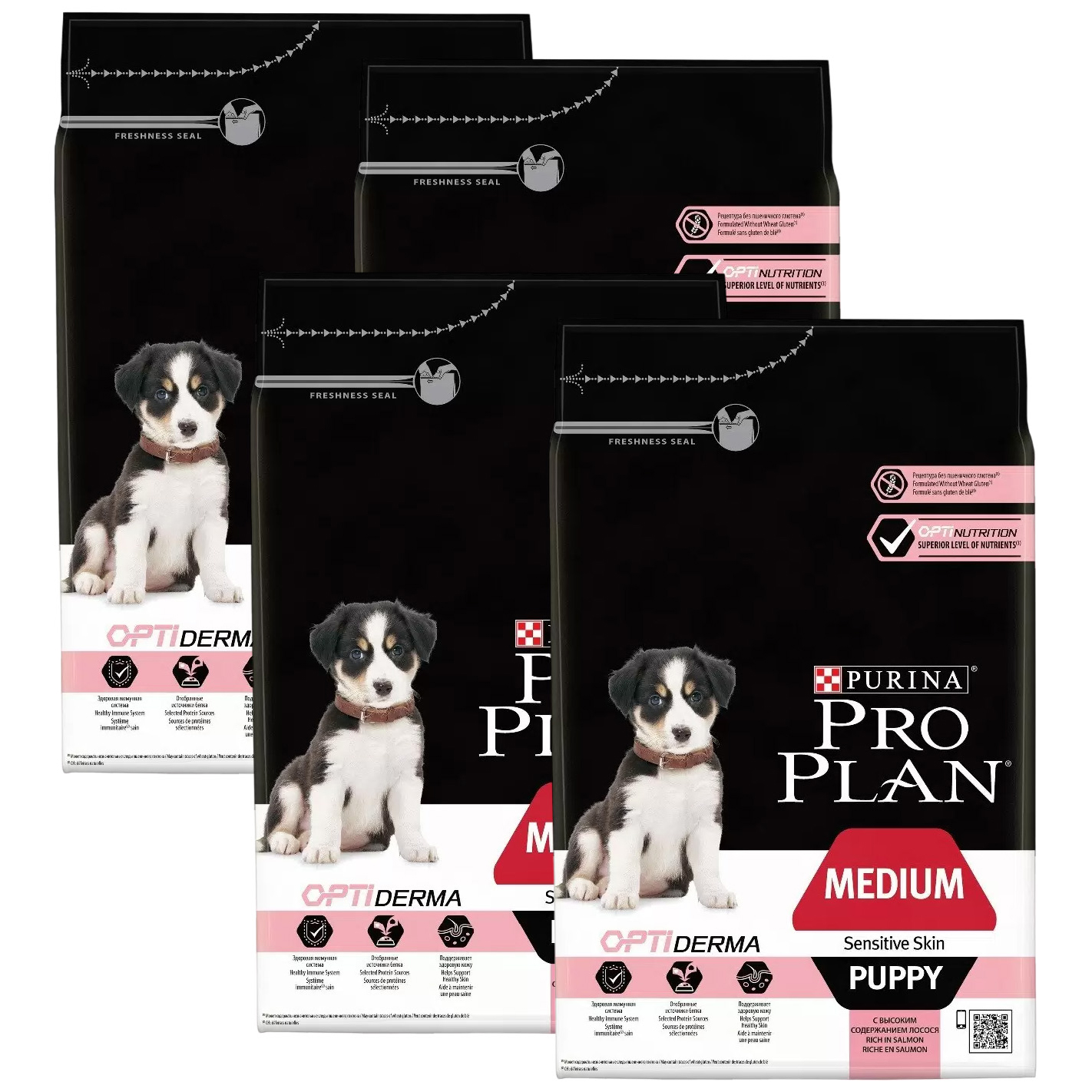 

Сухой корм для собак Pro Plan Optiderma лосось и рис, для средних пород, 4шт по 3кг