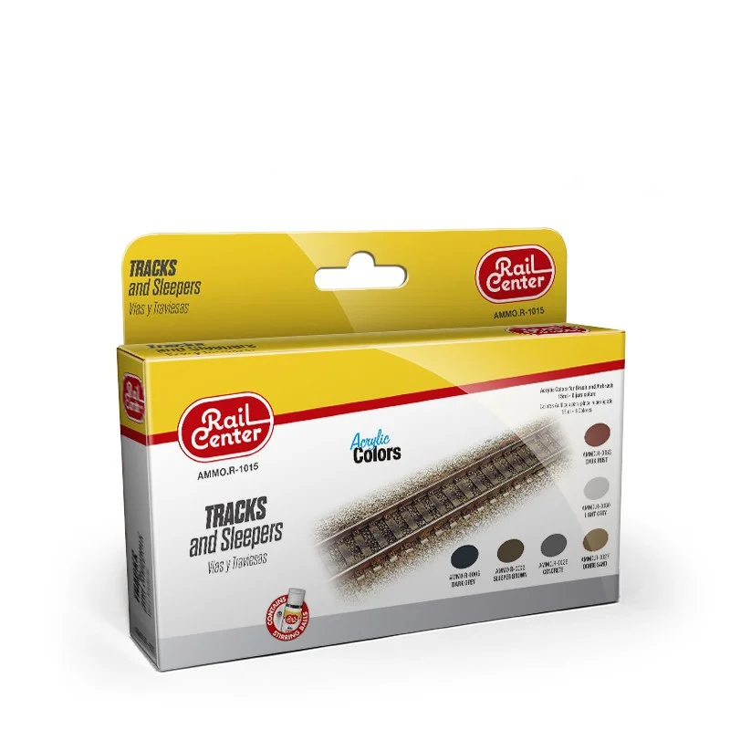 

Набор акриловых красок Ammo Mig Рельсы и шпалы AMMOR1015, Dark grey;sleeper brown;concrete;ocher sand;light grey;dark rust