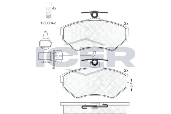 

Колодки торм.пер. AUDI A4 (8D2, B5) 1.6 Kw 74 01/95 - 07/00 F / AUDI A4 (8D2, B5) 1.6 ICER