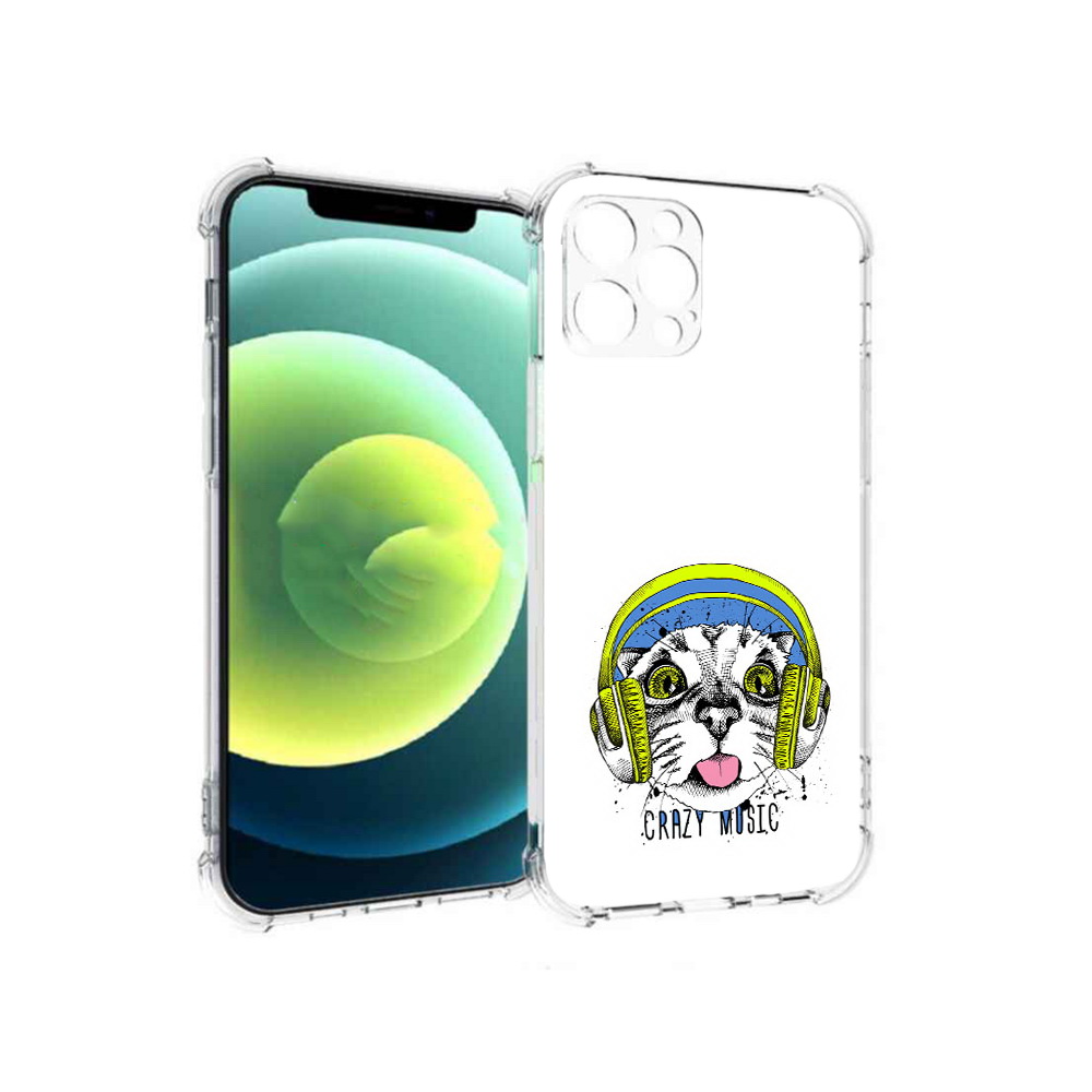 

Чехол MyPads Tocco для Apple iPhone 12 Pro кошка в наушниках рисунок (PT157529.613.403), Прозрачный, Tocco