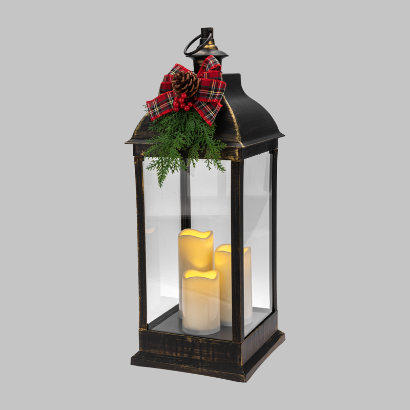 Декоративный фонарь NEON-NIGHT с тремя свечами, бронзовый, 24х24х65см