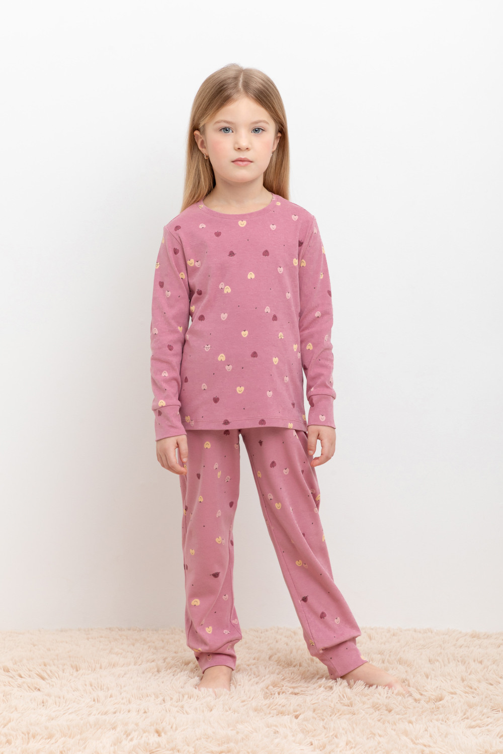 

Пижама детская CROCKID К 1044, пепельная роза, яблочки, 122, Розовый, К 1044
