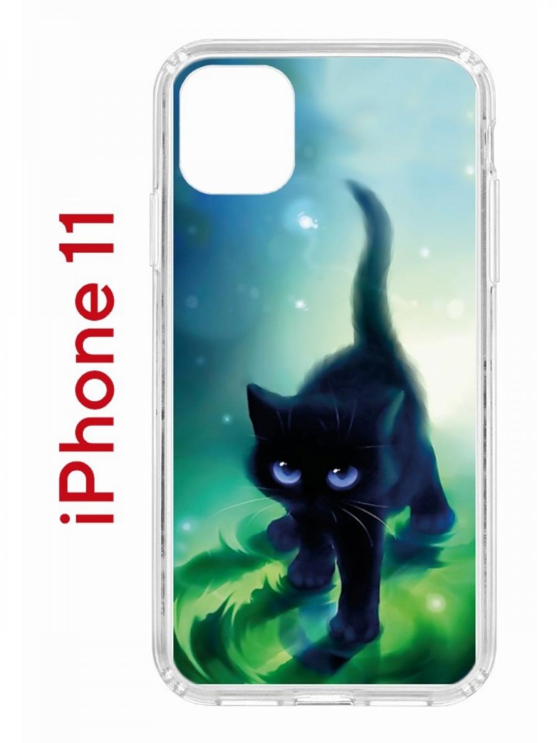 Чехол на iPhone 11 с принтом Kruche Print Черный кот, бампер с защитой камеры