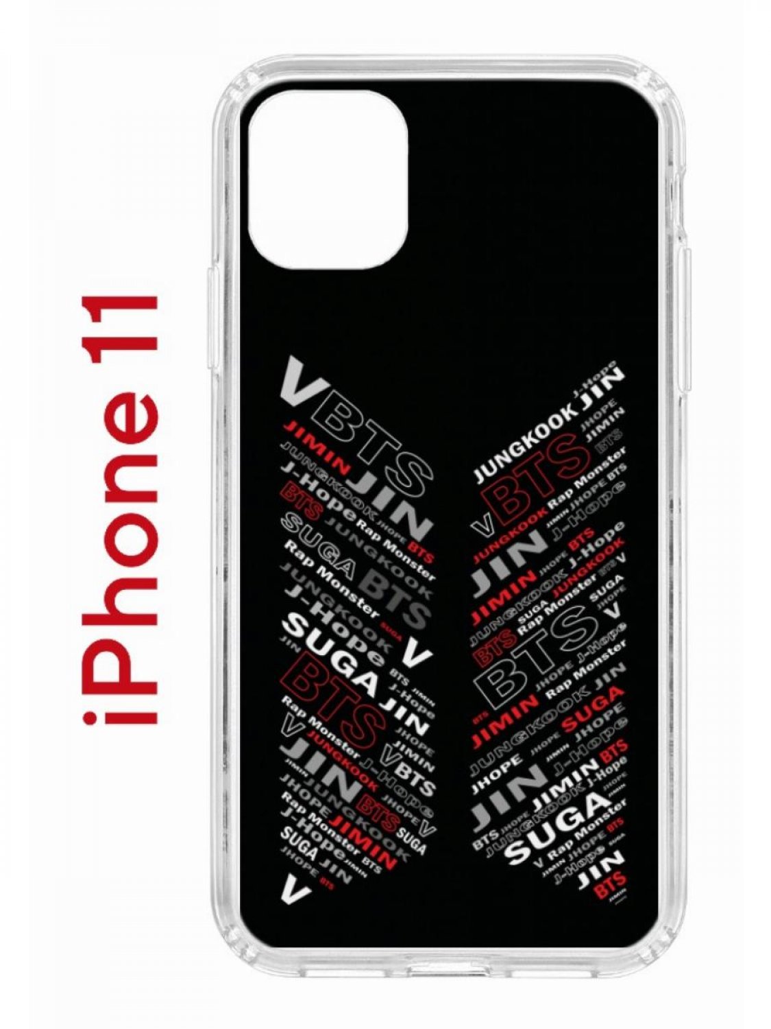 

Чехол на iPhone 11 с принтом Kruche Print BTS, бампер с защитой камеры, Прозрачный;черный;красный;белый, Айфон 11