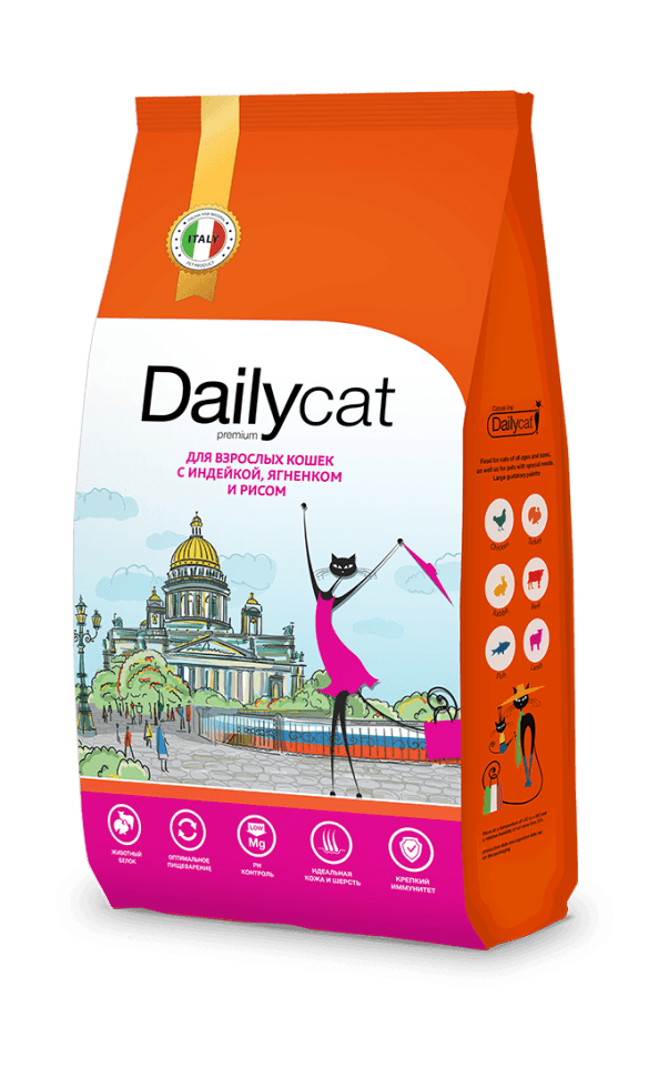 фото Сухой корм для взрослых кошек dailycat casual line индейка, ягненок и рис 10 кг