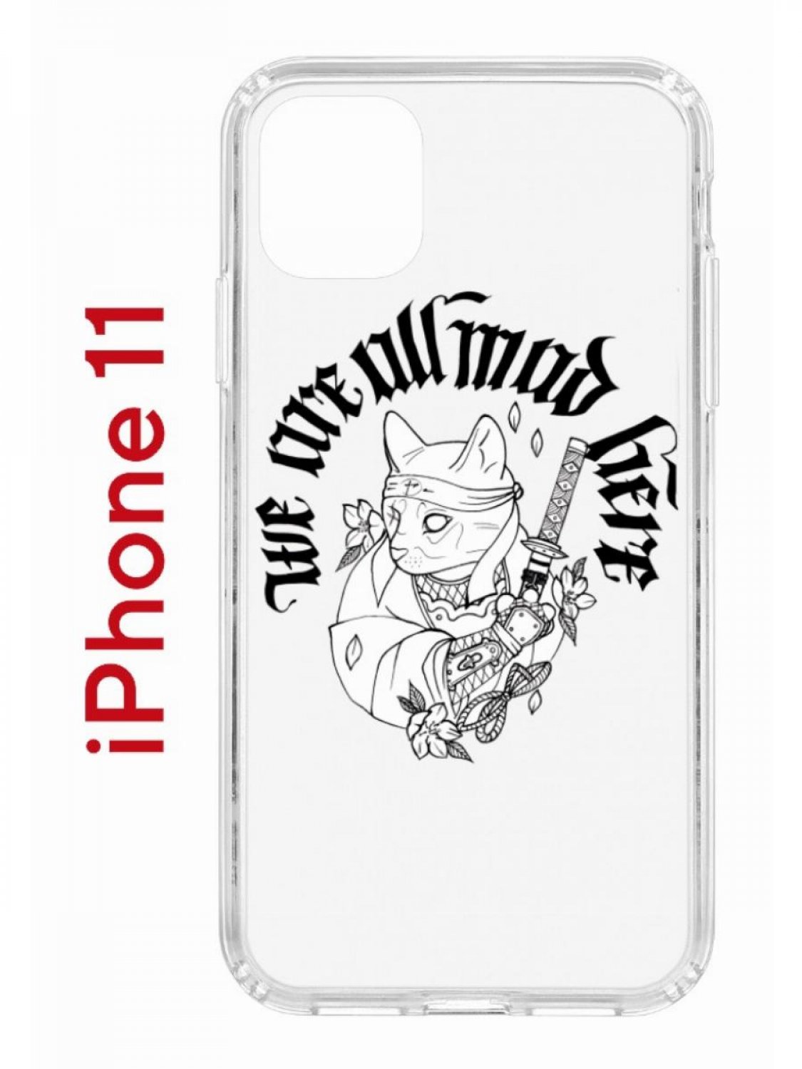 

Чехол на iPhone 11 с принтом Kruche Print J-Cat, бампер с защитой камеры, Прозрачный;белый;черный;серый, Айфон 11