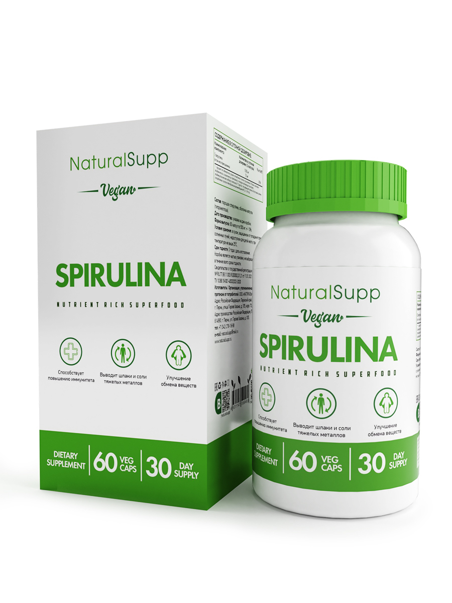 Купить Спирулина NATURALSUPP Vegan Spirulina 500мг вегкапсулы 60 шт.