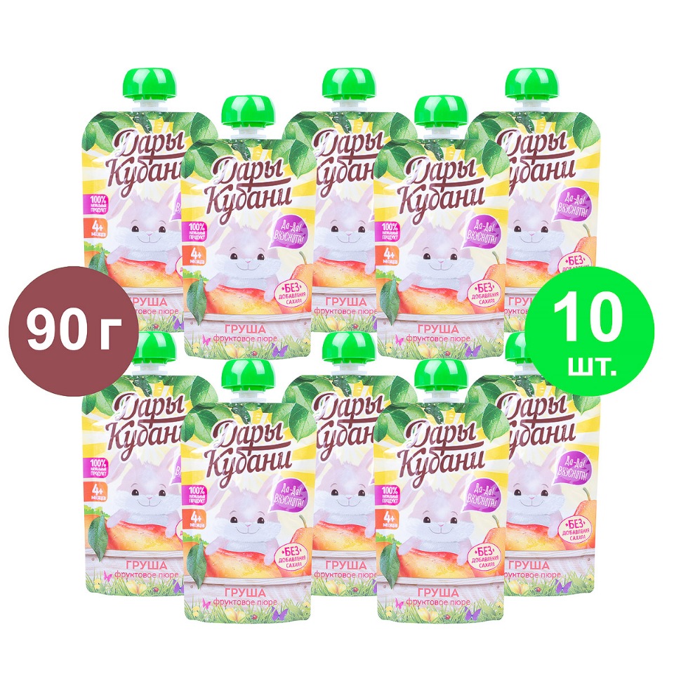

Пюре детское Дары Кубани из груш 90г., 10 шт., из груш пауч