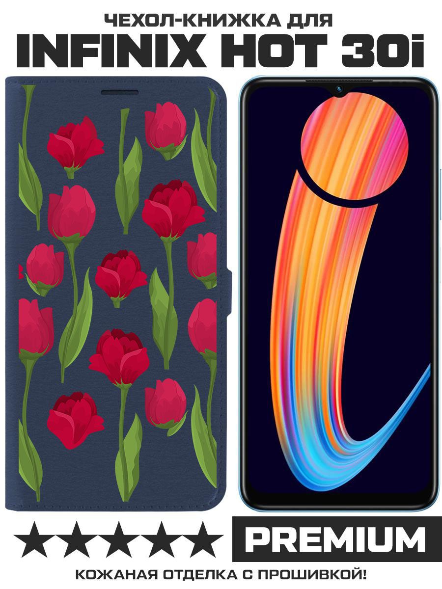 

Чехол-книжка Eco Book для Infinix Hot 30i Розы паттерн (синий)
