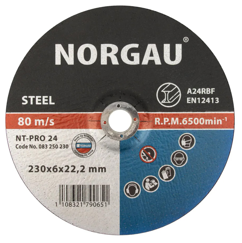 фото Армированный зачистной шлифовальный диск norgau industrial средней твердости по стали, 230