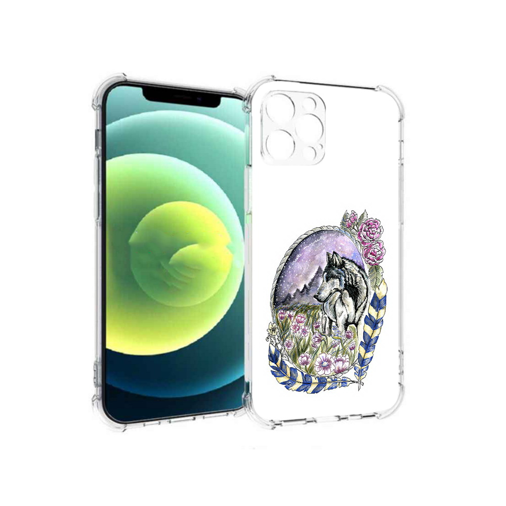 

Чехол MyPads Tocco для Apple iPhone 12 Pro нарисованный волк в цветах с перьями, Прозрачный, Tocco