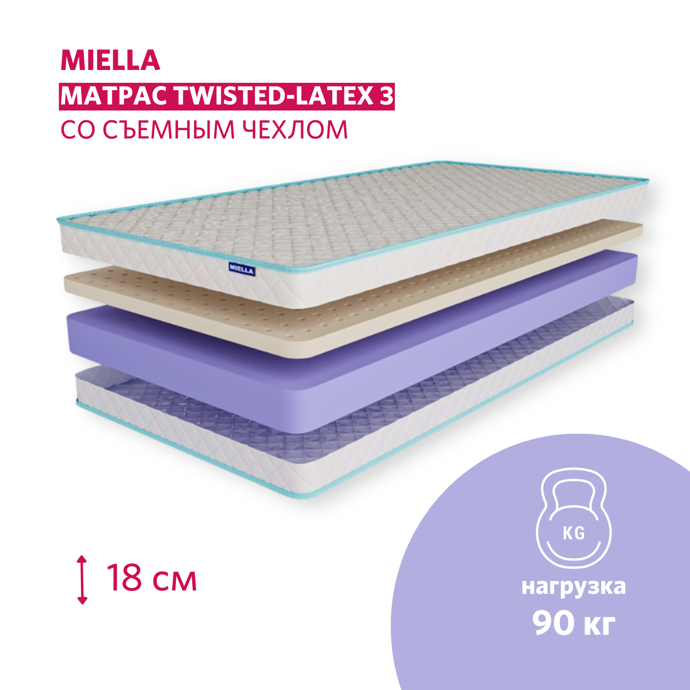 Матрас детский Miella Twisted Latex 3 двусторонний с разной жесткостью, 70x200 см