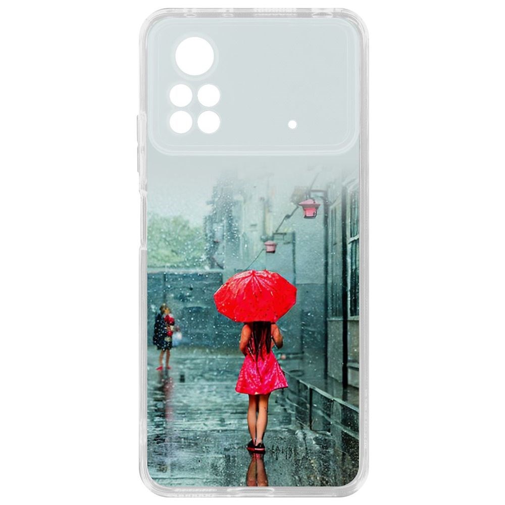 

Чехол-накладка Кейс Красный зонтик для Poco X4 Pro 5G, Прозрачный