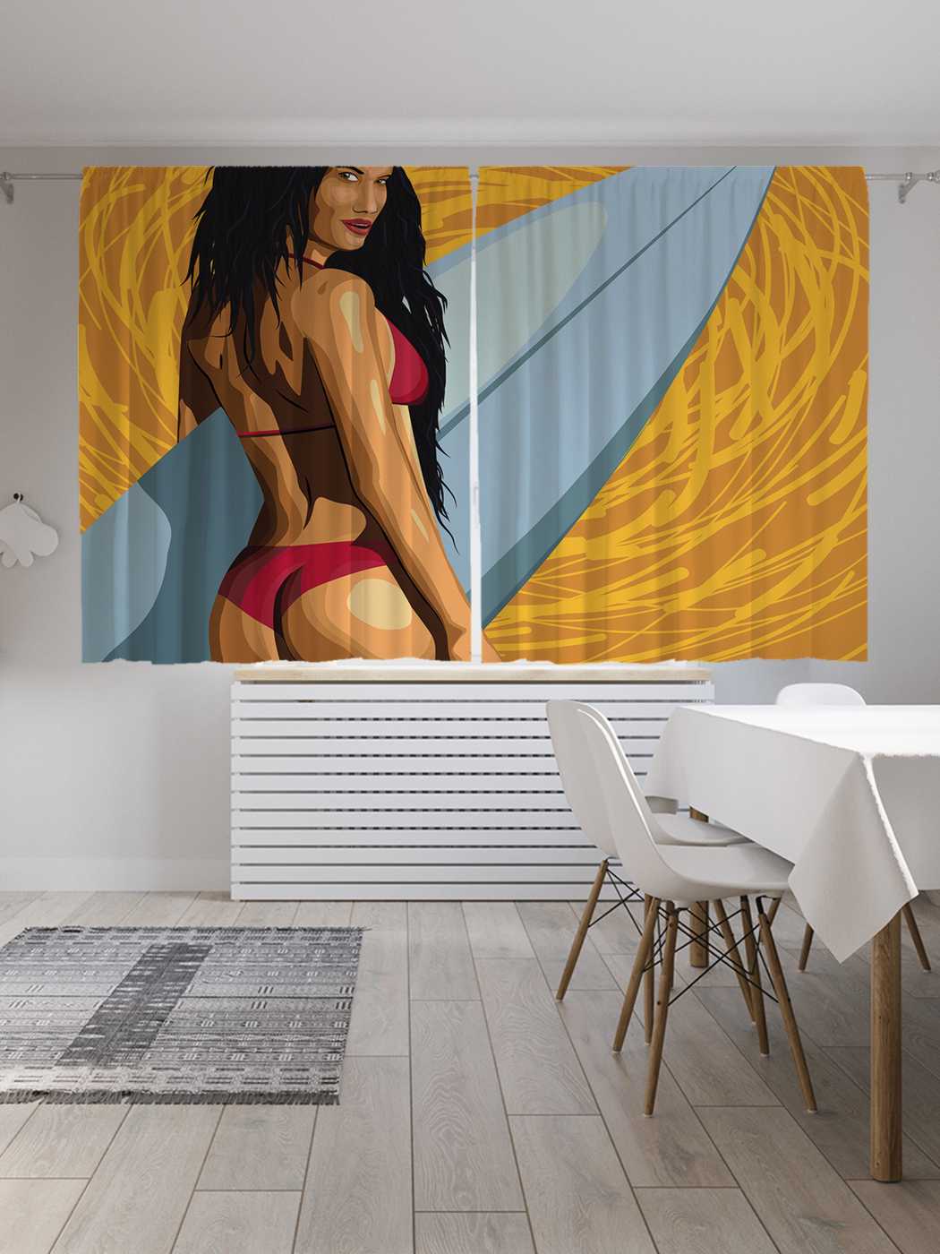 

Шторы JoyArty c фотопечатью "Красотка с серфом" из сатена, 290х180 см, Красотка с серфом