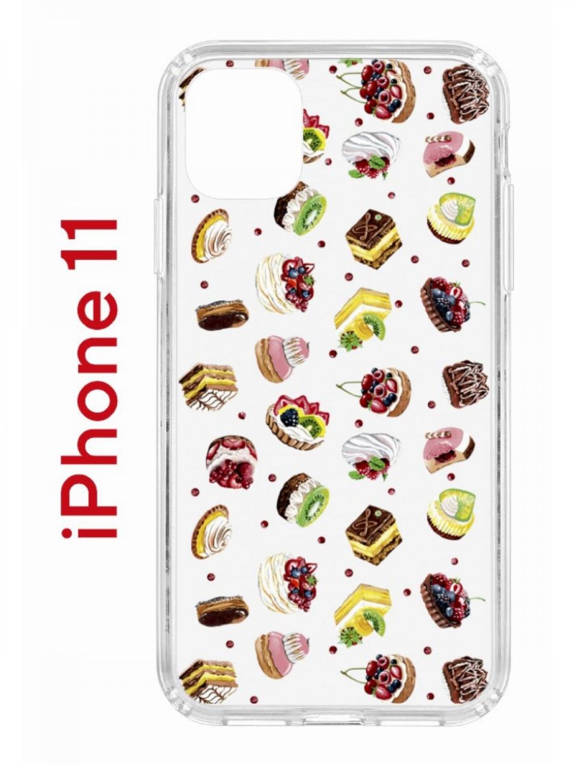 

Чехол на iPhone 11 с принтом Kruche Print Cake, бампер с защитой камеры, Прозрачный;коричневый;желтый;розовый, Айфон 11