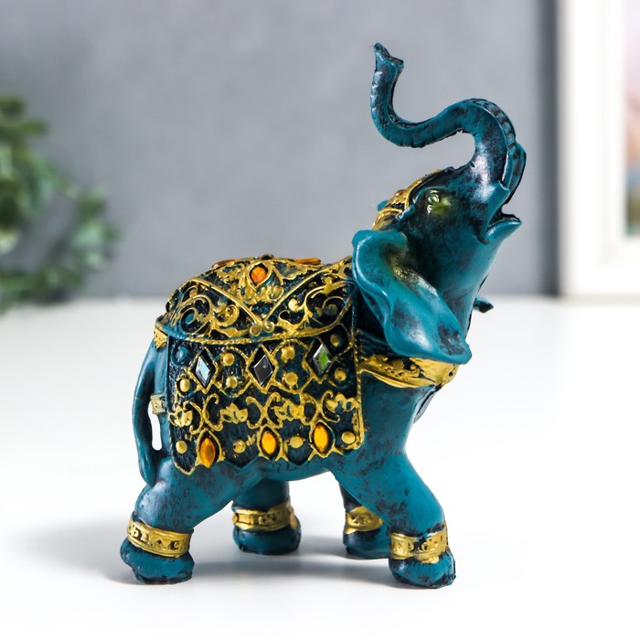 

Сувенир полистоун "Синий слон в попоне с золотым узором и зеркалами" 14х7х11 см