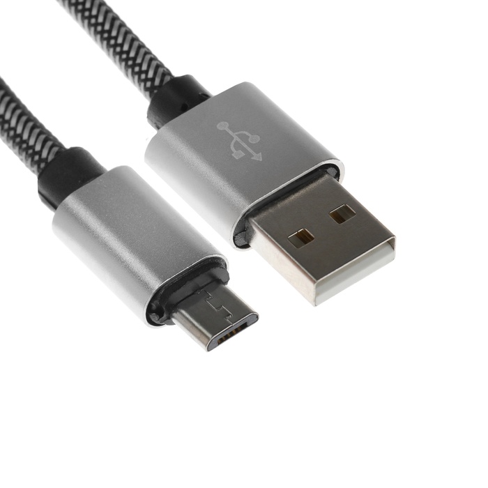 Кабель MicroUSB - USB, 2.1 А, оплётка нейлон, 2 метра, серебристый