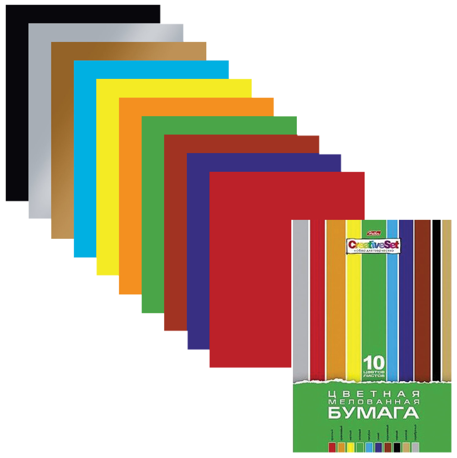 

Цветная бумага А4 мелован 10л 10 цв в папке HATBER Creative 195х280мм 10Бц4м 05930 N050842