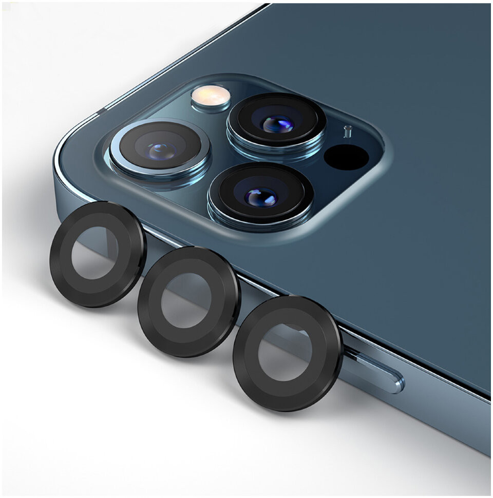 фото Защитное стекло blueo camera armor lens (3 шт) 0.2 мм iphone 12 pro max, черный
