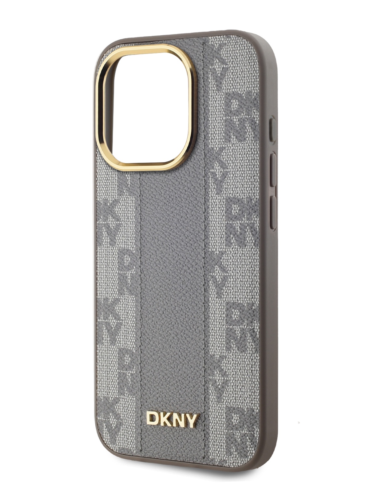 Чехол DKNY для iPhone 15 Pro Max с MagSafe и металлическим бортиком для камеры, бежевый