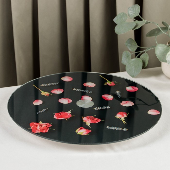 фото Подставка для торта вращающаяся magistro «розы на черном», d=32 см